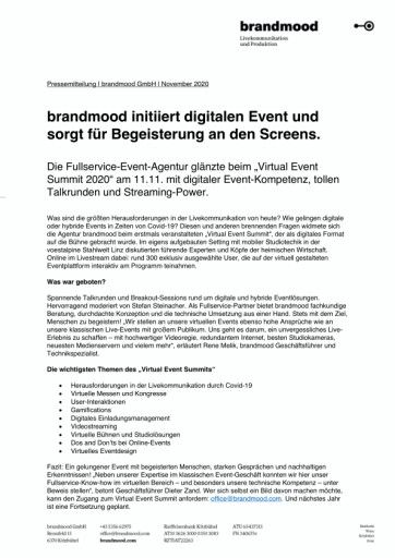Vorschau Bild von Pressetext zum Virtual Event Summit 2020