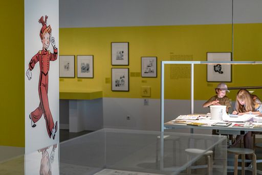 Ausstellungsansicht "Fix & Foxi XXL. Die Entdeckung der
Schlümpfe, Spirou und Lucky Luke" (2020-2021), Karikaturmuseum Krems