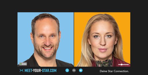 Vorschau Bild von Fast 100 Stars auf MEET YOUR STAR: Video Chats
erfolgen mit geteiltem Bildschirm, der Video-Download kann auf
Social Media geteilt werden