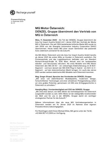 Vorschau Bild von ANHANG zu APA OTS - PR-Information "MG Motor Österreich startet in 2021"