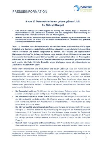 Vorschau Bild von Presseinformation Danone Österreich: ÖsterreicherInnen geben grünes Licht für Nährstoffampel