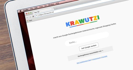 Krawutzi-Startseite - Bildmontage mit geöffnetem
Laptop-Bildschirm