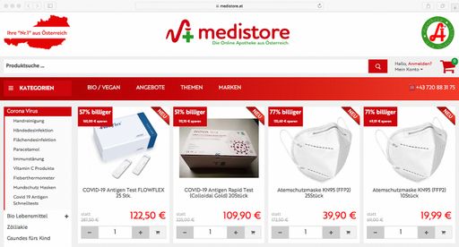  medistore, die Online-Apotheke aus Österreich,
bietet für Privatpersonen FFP2-Masken mit einem einfachen Mausklick.