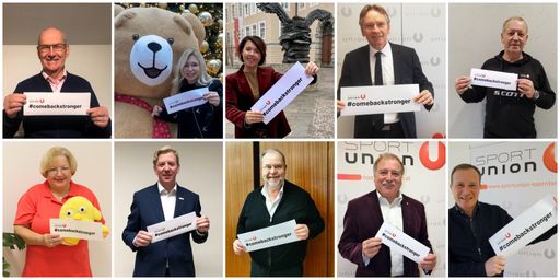 #comebackstronger-Foto -
SPORTUNION-Österreich-Präsident Peter McDonald mit den
Präsidentinnen und Präsidenten aus den 9 Landesverbänden der
SPORTUNION