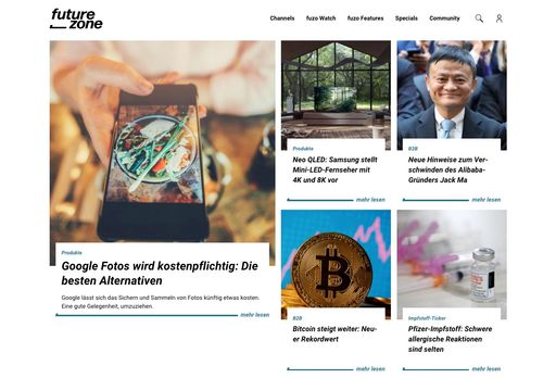 Ein Screenshot der neuen futurezone-Startseite