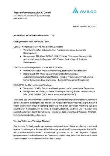 Vorschau Bild von Detaillierte Information zu den Gründern und bereits erhaltene Auszeichnungen der AVILOO GmbH.