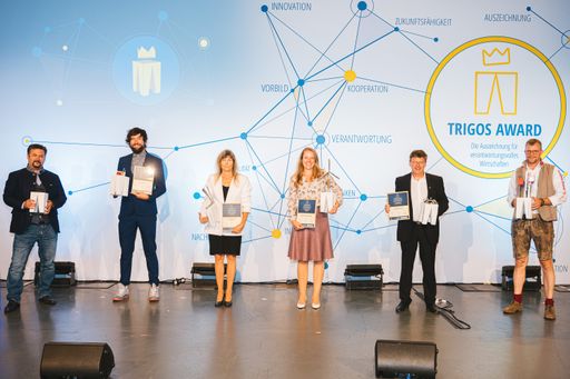  Die glücklichen Gewinner des TRIGOS 2020 v.l.n.r.: Marcel Huber
von SynCraft Engineering GmbH, Andreas Diesenreiter von
Unverschwendet GmbH, Ingeborg Hochmaier von MED-EL
Elektromedizinische Geräte GmbH, Nastassja Cernko von
Oesterreichische Kontrollbank AG, Alfred Krobath von PMS Elektro-
und Automationstechnik GmbH und Gerald Heerdegen von Fahnen-Gärtner
GmbH.