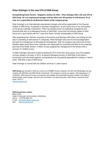 Vorschau Bild von ENGLISH VERSION of press release Peter Kickinger new CFO SAN Group