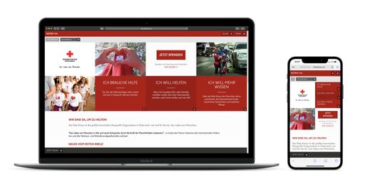  Screenshot neue Webseite Österreichisches Rotes
Kreuz - Desktop und Mobilansicht