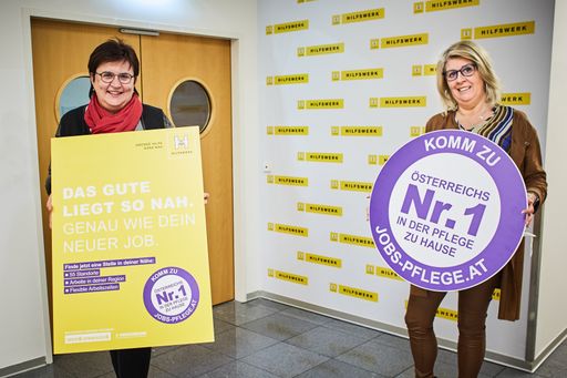  "Als Nr. 1 in der mobilen Pflege suchen wir qualifizierte neue
Mitarbeiter/innen": Hilfswerk Niederösterreich-Präsidentin Michaela
Hinterholzer und Pflegedirektorin Gabriela Goll präsentieren die
aktuelle Recruiting-Kampagne, die auf die Vorteile des Pflegeberufs
aufmerksam machen soll.