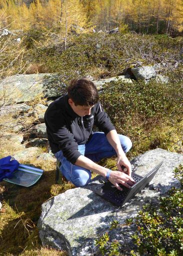 Datenauslese im Gelände bei Forschungsarbeiten im
Nationalpark Hohe Tauern.