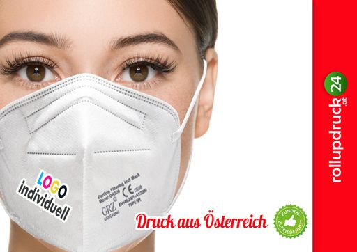  FFP2-Masken als Werbeträger und Gimmick: FFP2
Schutzmaske zertifiziert inkl. möglichem Eindruck Logo oder Design.