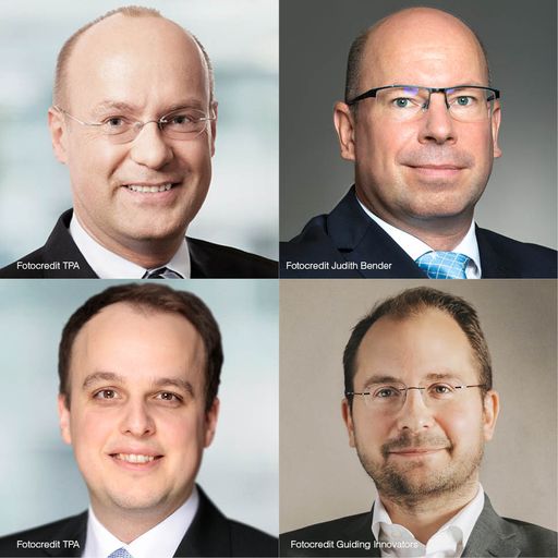 Von links oben im Uhrzeigersinn: Andreas Gotwald,
TPA Unternehmensberatung; Jürgen Kaiser, sarema; Michael Nester, TPA
Steuerberatung; Paul Pöltner, Guiding Innovators.