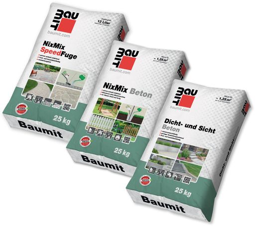 Vorschau Bild von Baumit startet mit einer erweiterten
DIY-Produktrage in die Bausaison 2021: Einfachste Handhabung und
hohe Produktqualität bieten einen klaren Mehrwert, den Baumit NixMix
Beton ebenso wie Baumit NixMix SpeedFuge und Baumit Dicht- und
SichtBeton nun Heimwerkern über den Baustoffhandel und Baumärkte
anbietet.