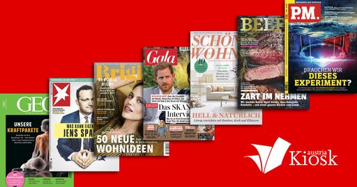 GEO, stern, Brigitte, Gala, Schöner Wohnen, Beef,
P.M. Magazin und viele weitere Titel ab sofort auf www.kiosk.at
verfügbar