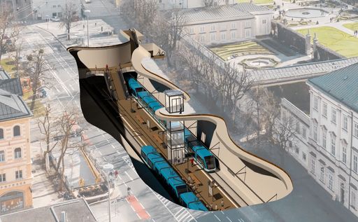 Vorschau Bild von Der Baubeginn ist für 2023 avisiert, die
Inbetriebnahme nach jetzigem Planungsstand für 2025/26 geplant.
[Vermerk: Diese Darstellung ist symbolisch. Die tatsächliche
Ausführung – etwa bei der Farbgebung der Züge – kann davon
abweichen.]