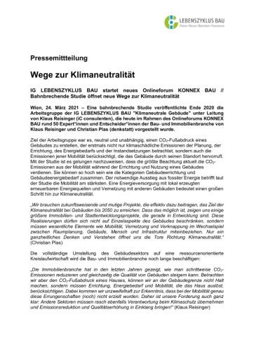 Vorschau Bild von Pressemitteilung IG LEBENSZYKLUS BAU "Wege zur Klimaneutralität"