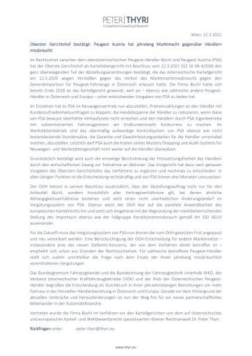  Stellungnahme Dr. Peter Thyri, LLM Beschluss OGH 22.3.2021 (GZ 16 Ok 4/20d)