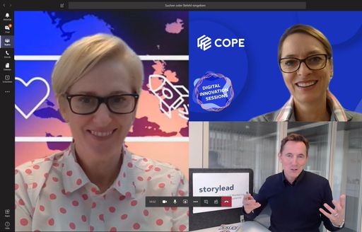 Nicola Dietrich (Chief Strategy Officer bei COPE
Content Performance Group), Xenia Daum (CEO bei COPE Content
Performance Group) & Steven Loepfe (Storylead-Gründer)