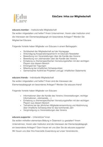 Vorschau Bild von Infos zur Mitgliedschaft In diesem Dokument finden Sie alle Information zur Mitgliedschaft bei EduCare.