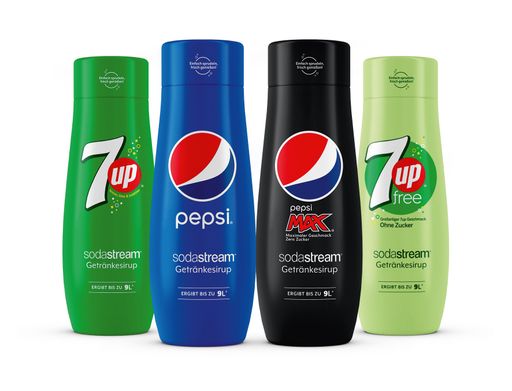  SodaStream PepsiCo Sirups: vl.n.r 7UP, Pepsi ,
Pepsi Max, 7UP free (ohne Zucker)