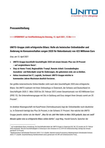 Vorschau Bild von UNITO-Gruppe beendet GJ 2020 mit Rekordumsatz