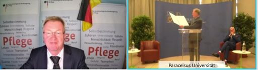 Vorschau Bild von Die Verleihung fand virtuell statt: Andreas
Westerfellhaus war von Berlin aus zugeschaltet, PMU-Rektor Wolfgang
Sperl und Jürgen Osterbrink, Vorstand der Pflege