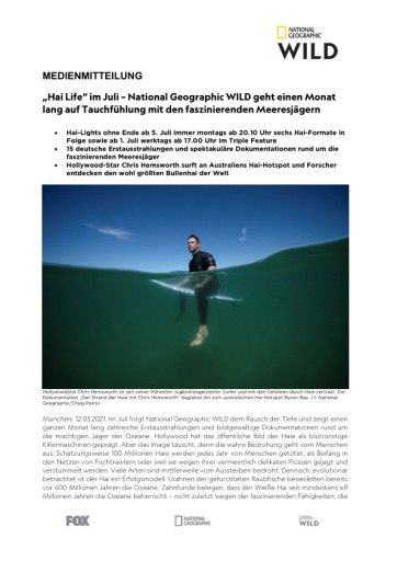 Vorschau Bild von "Hai Life" im Juli - National Geographic WILD geht einen Monat lang auf Tauchfühlung mit den faszinierenden Meeresjägern (FOTO)