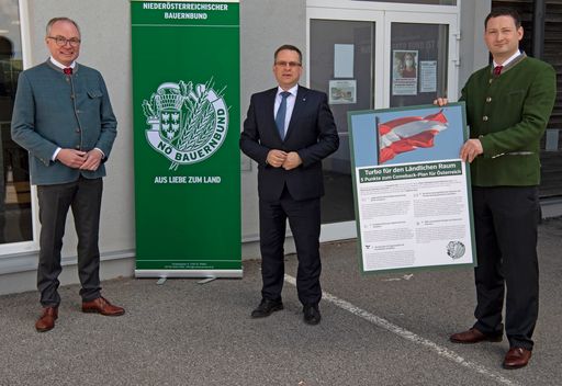 NÖ Bauernbundobmann LH-Stv. Stephan Pernkopf und
Direktor Paul Nemecek überreichten Klubobmann August Wöginger das
5-Punkte-Programm.