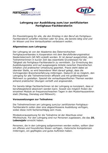 Informationsmaterial FertighausberaterIn Lehrgang