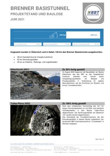 Vorschau Bild von Brenner Basistunnel - Aktueller Projektstand zu den einzelnen Baulosen