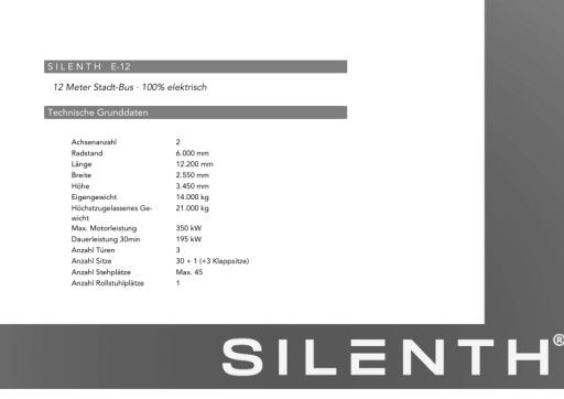 Vorschau Bild von Technische Grunddaten E-Bus SILENTH E-12