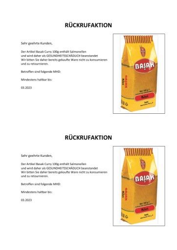 Vorschau Bild von Produktrückruf 2 Gesundheitsschädlich