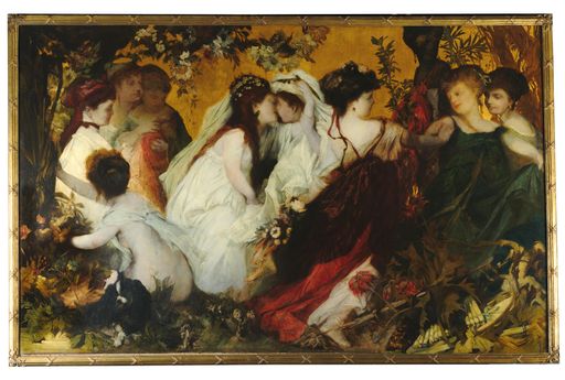 Hans Makart, Moderne Amoretten, Triptychon,
signiert auf der Mitteltafel, Öl auf Leinwand, 147 x 236 cm, gerahmt