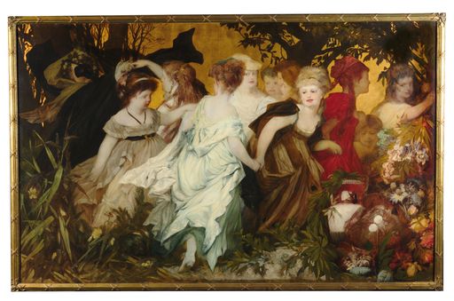 Vorschau Bild von Hans Makart, Moderne Amoretten, Triptychon,
signiert auf der Mitteltafel, Öl auf Leinwand, 147 x 236 cm, gerahmt