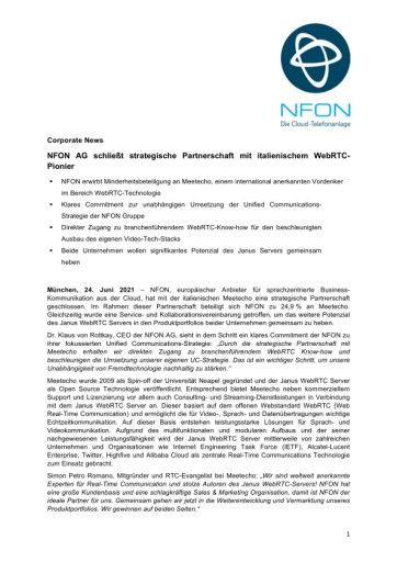 Vorschau Bild von Corporate News: NFON AG schließt strategische Partnerschaft mit italienischem WebRTC-Pionier