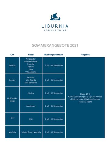 Vorschau Bild von Liburnia Hotels &Villas: Sommerangebote 2021