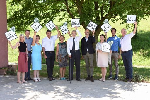 Gemeinderätin Anita Fink (1.vl.),
Vizebürgermeisterin Elisabeth Trieb (3.vl.), Bürgermeister Gerhard
Meixner, Gabriele Stowasser, Dr. Erhard Busek (beide Senat der
Wirtschaft), Peter Pilz, Katharina Scheidl (beide BDO Österreich),
Helmut Roth (ganz rechts, Roth Coaching)