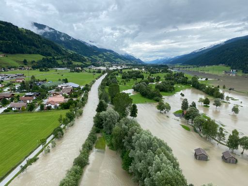 Flugaufnahmen vom Hochwasser im Oberpinzgau
zwischen Mittersill und Bramberg..18.07.2021.Land Salzburg/Franz
Wieser