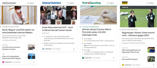 Ein Beispiel dafür, wie News Showcase Panels bei
einigen Google News Showcase Partnern in Österreich aussehen.