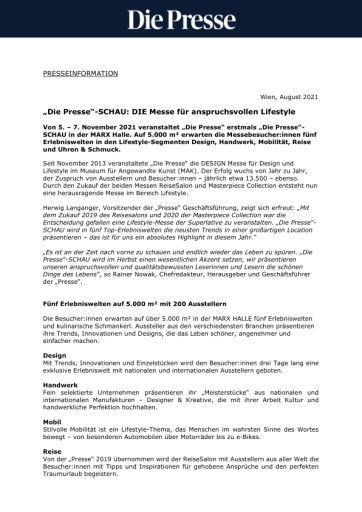 Vorschau Bild von „Die Presse“-SCHAU: DIE Messe für anspruchsvollen Lifestyle