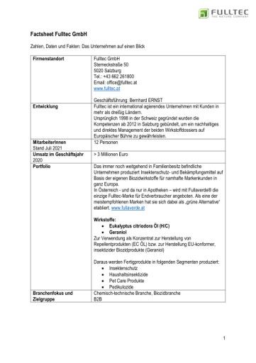 Vorschau Bild von Factsheet über das Unternehmen Fulltec