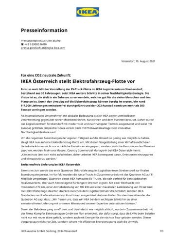 Vorschau Bild von Es ist so weit: Mit der Vorstellung der EV-Truck-Flotte im IKEA Logistikzentrum Strebersdorf, bestehend aus 30 Fahrzeugen, setzt IKEA weitere Schritte in seiner Nachhaltigkeitsstrategie.