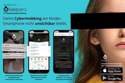 Keepers startet Kinder-App zum Schutz vor Mobbing
in sozialen Netzen. Erste Kinderschutz-App für den deutschsprachigen
Raum erkennt mittels Künstlicher Intelligenz in Echtzeit, wenn
Kinder Cybermobbing oder unangemessenen Inhalten ausgesetzt sind.