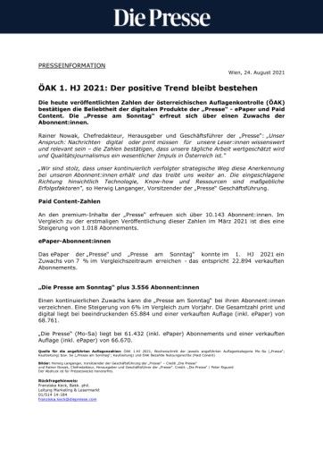 Vorschau Bild von ÖAK 1. HJ 2021: Der positive Trend bleibt bestehen