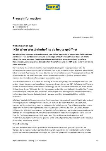 Vorschau Bild von Nach insgesamt zehn Jahren Projektzeit und zwei Jahren Bauzeit ist es nun so weit! Endlich können sich Interior Fans auf das innovative und nachhaltige Einkaufserlebnis freuen: Heute um 10 Uhr öffnete der neue, autofreie City IKEA am Wiener Westbahnhof unter dem Beisein von Wiens Bürgermeister, der designierten Schwedischen Botschafterin und der IKEA Spitze seine Türen für die vielen Menschen.