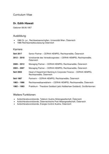 Vorschau Bild von CV Dr. Edith Hlawati