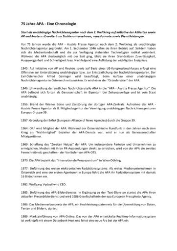 Vorschau Bild von Chronologie APA 75 Jahre