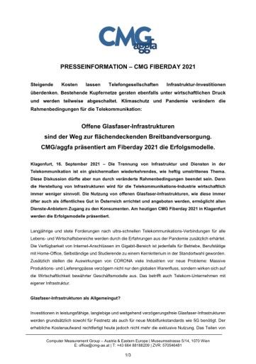 Vorschau Bild von Pressemeldung zum CMG Fiberday 2021 als PDF-Original.