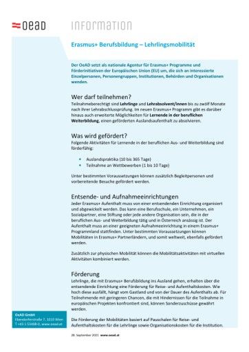 Vorschau Bild von OeAD Factsheet Erasmus+ Berufsbildung - Lehrlingsmobilität
